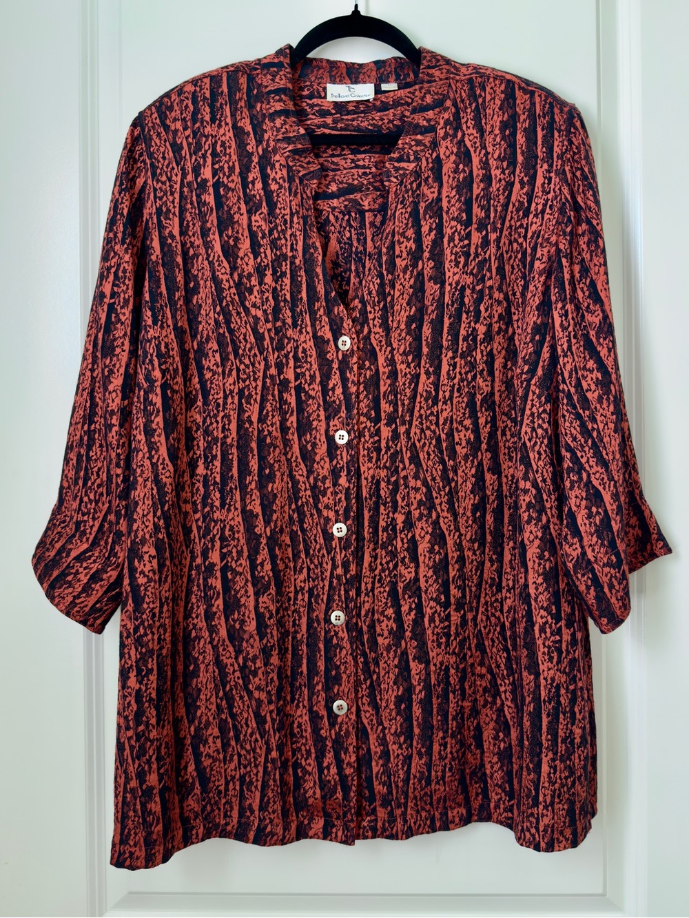 Travel Collection Rust & Black Patterned Button-Up Tunic Top size 1X